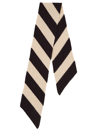 Small Wide Stripe Diagonal Scarf Black & Oatmeal-Small Scarves & Neckerchiefs-Jo Gordon-Small Wide Stripe Diagonal Scarf Black & Oatmeal-100% Lambswool-Small Scarf