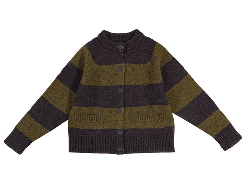 Stripe Cardigan Charcoal & Pine Shadow-Jumpers & Cardigans-Jo Gordon-Stripe Cardigan Charcoal & Pine Shadow-100% Lambswool-Cardigan-Striped Cardigan