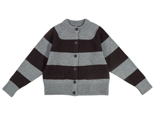 Stripe Cardigan Graphite Green & Black-Jumpers & Cardigans-Jo Gordon-Stripe Cardigan Graphite Green & Black-100% Lambswool-Cardigan-Striped Cardigan