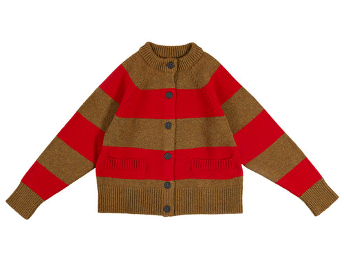 Stripe Cardigan Dark Olive & Tudor-Jumpers & Cardigans-Jo Gordon-Stripe Cardigan Dark Olive & Tudor-100% Lambswool-Cardigan-Striped Cardigan