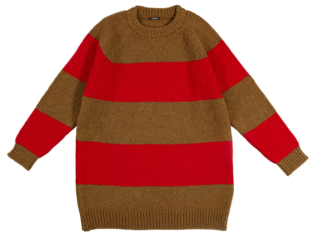 Oversize Stripe Jumper Dark Olive & Tudor-Jumpers & Cardigans-Jo Gordon-Oversize Stripe Jumper Dark Olive & Tudor-100% Lambswool-Jumper-Striped Jumper