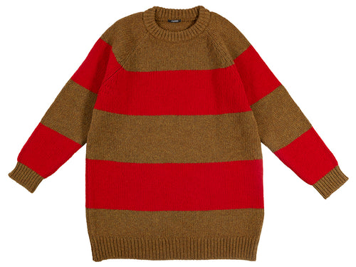 Oversize Stripe Jumper Dark Olive & Tudor-Jumpers & Cardigans-Jo Gordon-Oversize Stripe Jumper Dark Olive & Tudor-100% Lambswool-Jumper-Striped Jumper