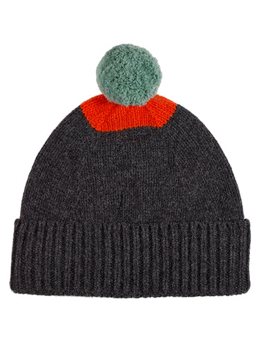 Top Spot Pompom Hat Charcoal & orange gloss