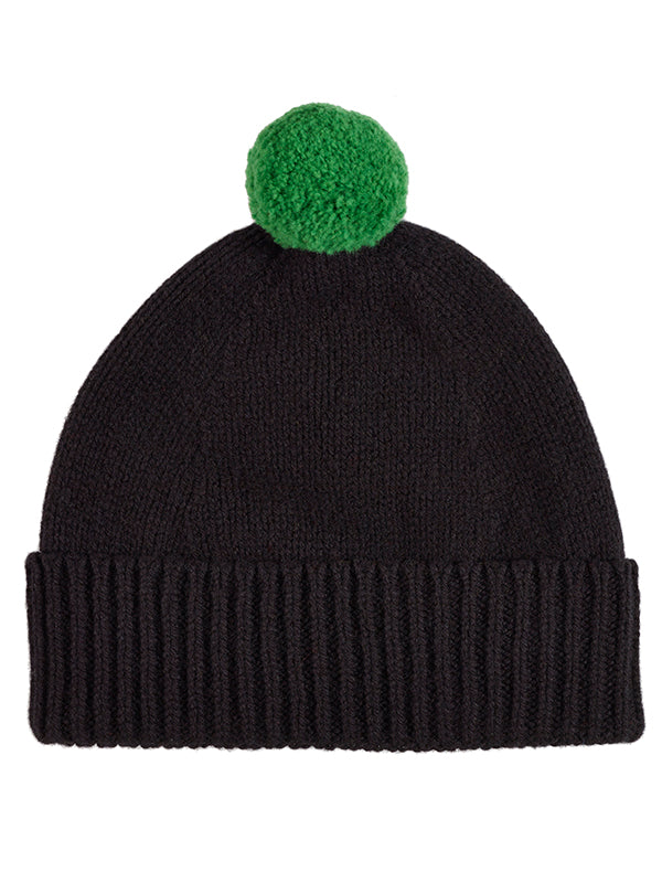 Plain Hat Contrast Pompom Black
