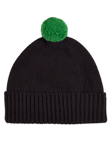 Plain Hat Contrast Pompom Black