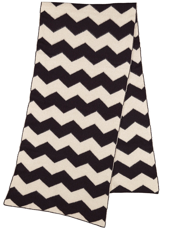 Zigzag Brushed Blanket Scarf Black & Oatmeal