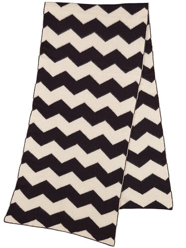 Zigzag Brushed Blanket Scarf Black & Oatmeal