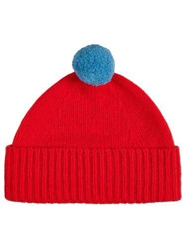 Plain Hat Contrast Pompom Poppy & Fiji
