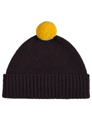 Plain Hat Contrast Pompom Black & Golden Eye