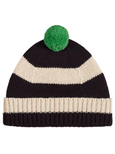 Stripe Pompom Hat Black & Oatmeal