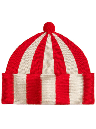 Vertical Stripe Hat Poppy & Oatmeal